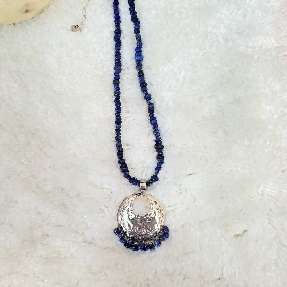 Sterling Silver Lapis Lazuli Gemstone Bead Necklace QT - Picture 4 of 16